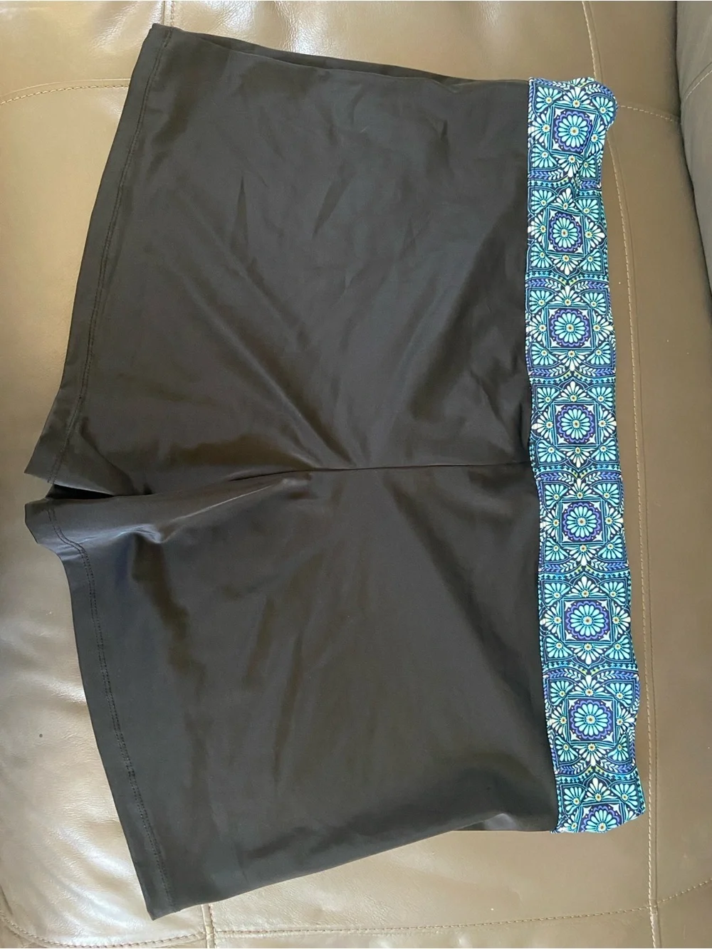 Black Swim Shorts with Blue Mosaic Waistband